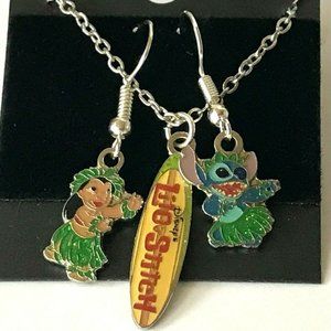 Vintage Disney Lilo & Stitch Necklace & Earrings Aulani Hawaii Ohana Disneyana
